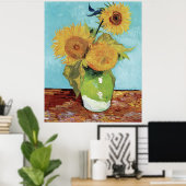 Van Gogh's Vase met drie zonnebloemen Poster (Thuiskantoor)