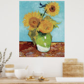 Van Gogh's Vase met drie zonnebloemen Poster (Keuken)