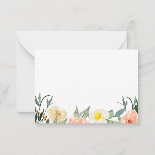Van het bureau van Blush Pink Waterverf Floral Notitiekaartje (Achterkant)