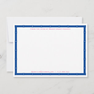 Van het bureau van chic blauw en wit bamboe frame notitiekaartje