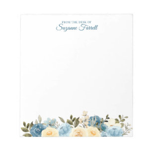 Van het bureau van de Waterverf Blauwe Floral Notitieblok