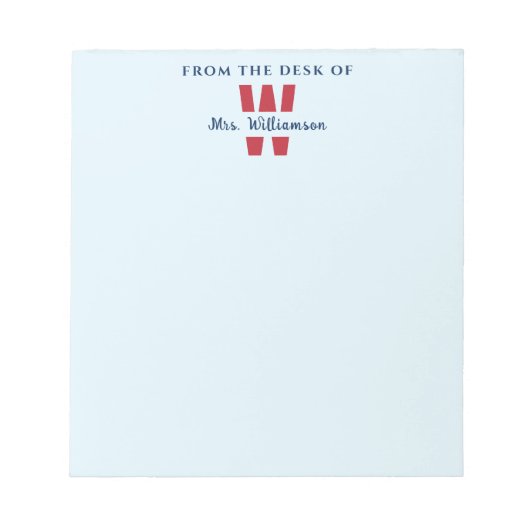Van het bureau van leraar monogram aangepaste naam notitieblok (Voorkant)
