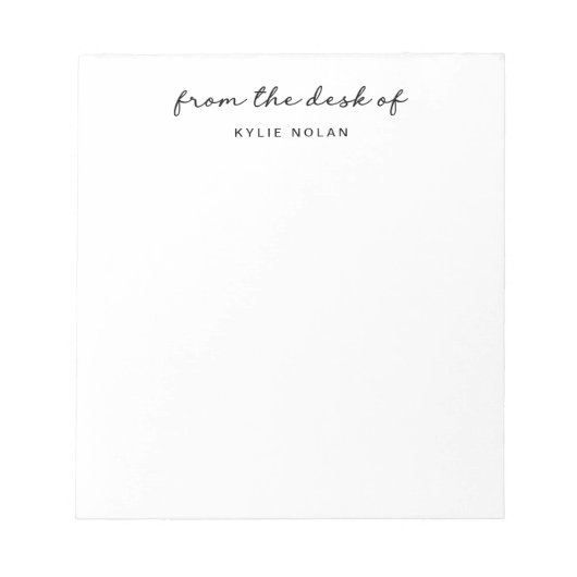 Van het bureau van Monogram Script Wit Notitieblok (Voorkant)