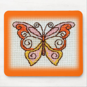 Van het de handborduurwerk van de vlinder de muismat