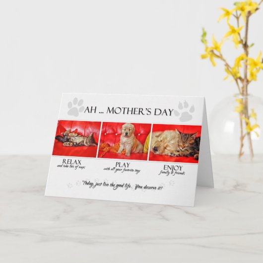van het huisdier op Moederdag Fun Kitten en Puppy Kaart (Gele Bloem)