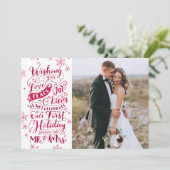 Van het Pas getrouwd Hand-Drawn | Rode | Foto van Feestdagenkaart (Staand voorkant)