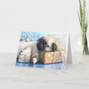 Van het puppypug en Kerstmis van de slaap giften Feestdagen Kaart