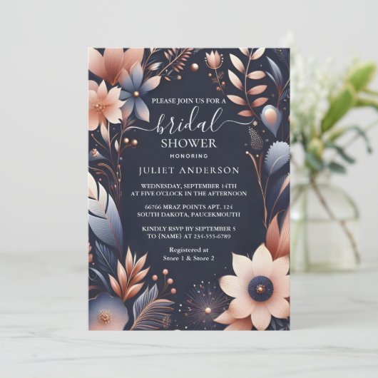 van Hydrangea Metallic Pure Navy Blue Vrijgezellen Kaart (Staand voorkant)