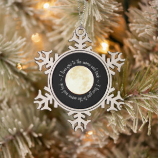 Van je houden bij de maan tin sneeuwvlok ornament