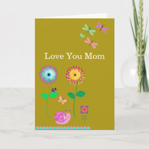 Van je mam Gele Floral Dragonflies Kaart
