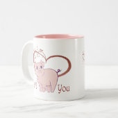 Van jou houden, van Cute Pink Pig en Swirl Heart Tweekleurige Koffiemok (Voorkant links)