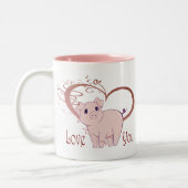 Van jou houden, van Cute Pink Pig en Swirl Heart Tweekleurige Koffiemok (Links)