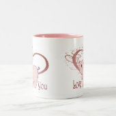 Van jou houden, van Cute Pink Pig en Swirl Heart Tweekleurige Koffiemok (Center)