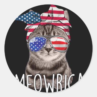 van juli dag van onafhankelijkheid meowrica kat ronde sticker