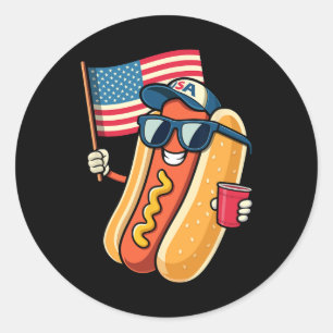 van juli hotdog grappig vierde juli patriottische  ronde sticker