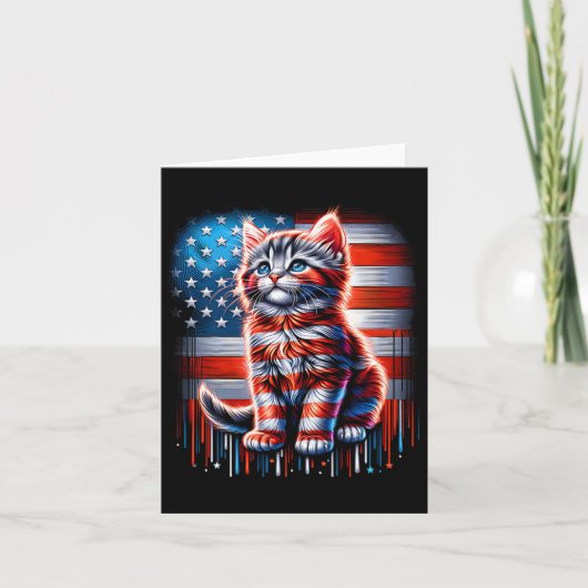 Van juli kat usa vlag cute kitten Memorial Day Pat Kaart (Voorkant)