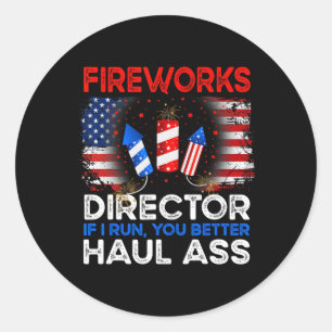 van juli Mannen Fireworks Director als ik je run F Ronde Sticker