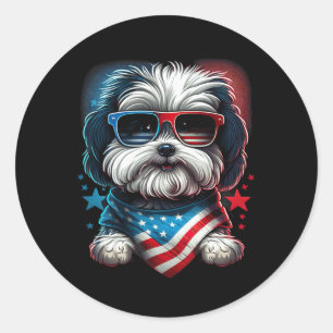 Van juli Patriottische Havanese Hond US vlag Ronde Sticker