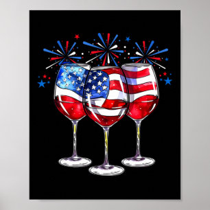 van juli wijnglazen patriottisch rood wit blauw US Poster