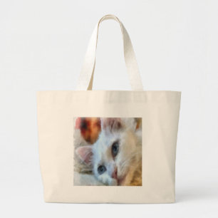 Van kat met blauwe ogen Huisdier Portret Grote Tote Bag