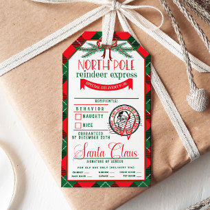 Van kerstman met rood en groen kerstfeest cadeaulabel