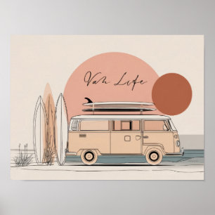Van Life Surf Busje – Retro Strand Camper Esthetie Poster