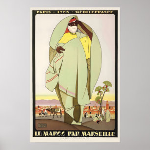 Van Marokko naar Marseille Frankrijk Vintage Reize Poster