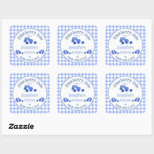 Van NAME Keuken met Liefde Blauwe Bosbes Blauwe Ru Vierkante Sticker