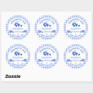 Van NAME Keuken met Liefde Bosbes Blauw Geruit  Ronde Sticker
