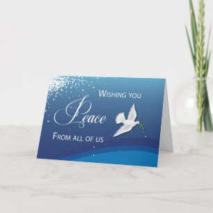 Van ons allemaal Elegant Peace Blue Christmas Dove Kaart