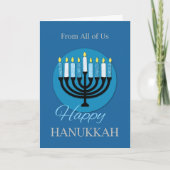 Van ons allemaal Hanukkah Menorah op Dark Blue Kaart (Voorkant)