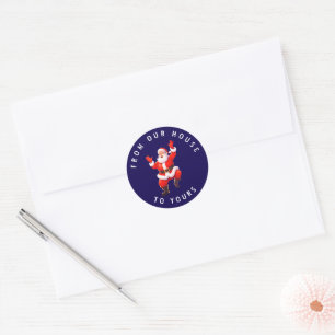 Van ons huis naar het jouwe Santa Dancing Blue Ronde Sticker