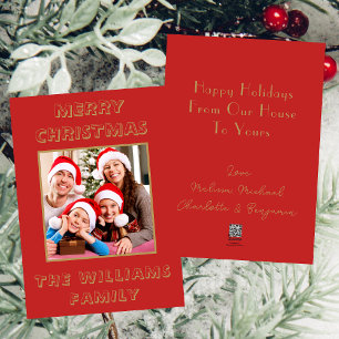Van ons huis tot uw rode & gouden kerstfoto feestdagenkaart