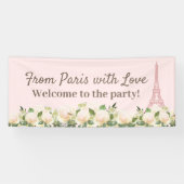 Van Parijs Love Eiffeltoren Roze Witte Bloemen Spandoek (Horizontaal)