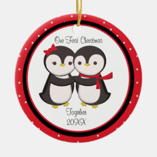Van Penguin Couple kerstversiering Keramisch Ornament