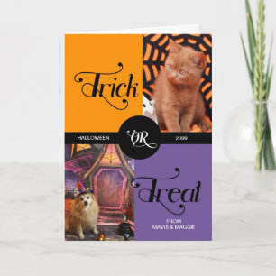 Van Pet Trick or treat Halloween Twee Foto's Kaart