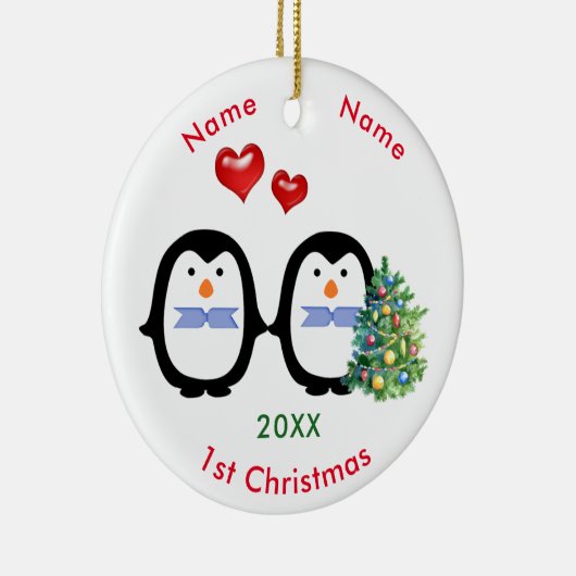 Van Pinguïn 2 mannetjes 1 kerstmis Keramisch Ornament (Rechts)