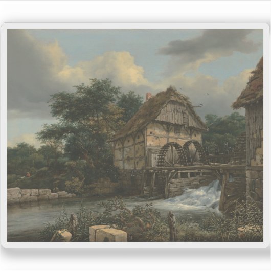 Van Ruisdael - Twee watermolens en een open sluis Sticker (Voorkant)