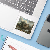 Van Ruisdael - Twee watermolens en een open sluis Sticker (Laptop met iPhone)