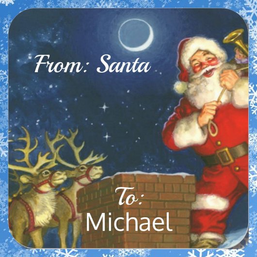 Van SANTA CLAUS Cadeaupapier Aangepaste NAAM Kind Vierkante Sticker