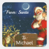 Van SANTA CLAUS Cadeaupapier Aangepaste NAAM Kind Vierkante Sticker (Voorkant)