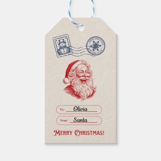 Van Santa kinder kerstcadeau label Cadeaulabel (Voorkant)