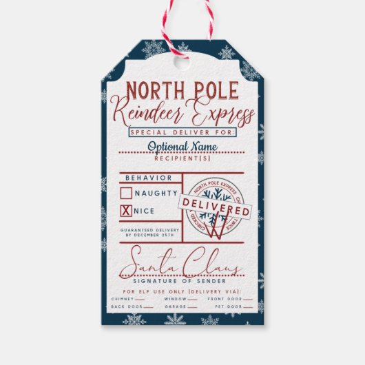Van Santa North Pole Express Ondeugend of Nice Cadeaulabel (Voorkant)