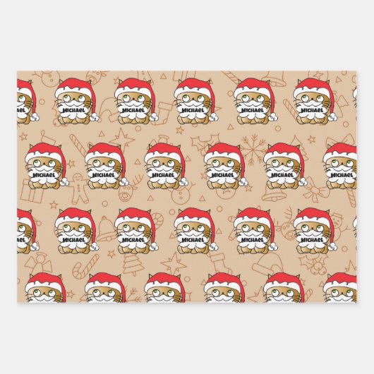 Van Santa Schattige Cat Funny Hamster Wrapping Pap Inpakpapier Vel (Voorkant 3)