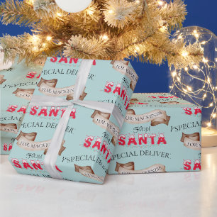 Van Santa Uw Naam Vintage Teal Kerstmis Cadeaupapier