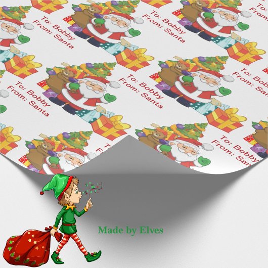 Van Santa Voeg de naam van het kind toe Kerstboom  Cadeaupapier