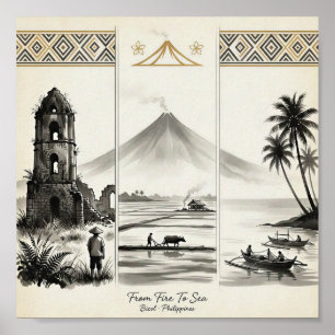 Van Vuur naar Zee-Bicol Filipijnen Sumi-e Poster