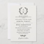 Van White Grey Laurel Wreath Monogram Weddenschap Kaart (Voorkant)