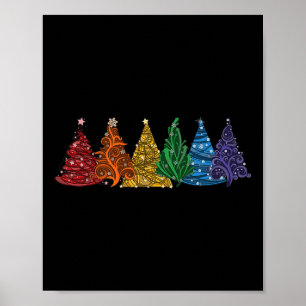 Van Zes LHBTQ Pride Regenboog Kerstbomen Vector Poster