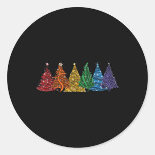 Van Zes LHBTQ Pride Regenboog Kerstbomen Vector Ronde Sticker